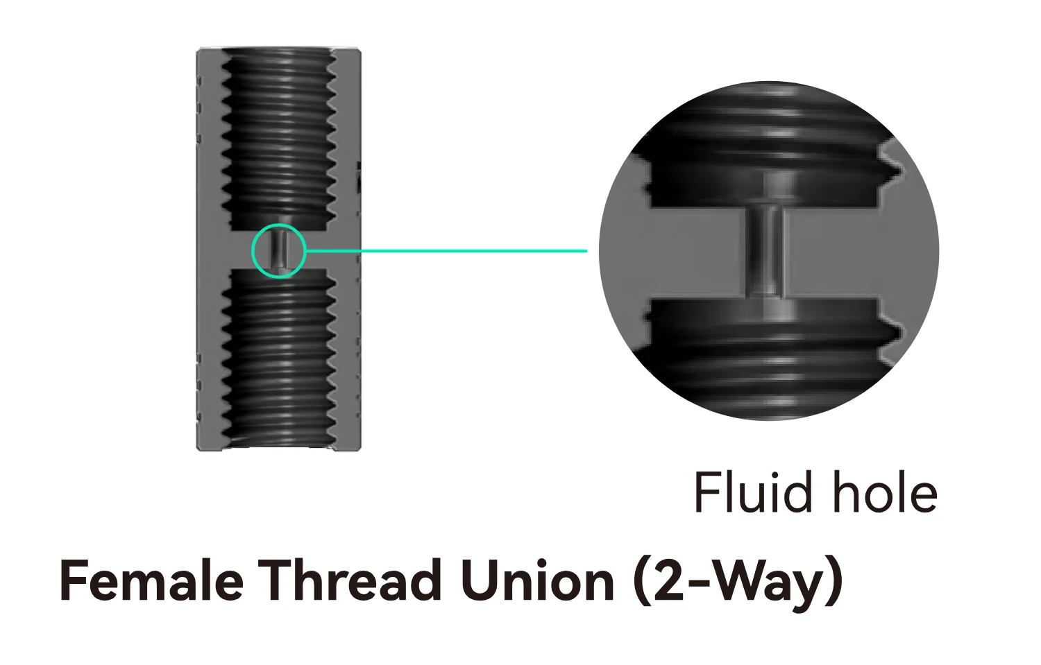 U standard union section from the fitting catalogue, with an enlarged central bore