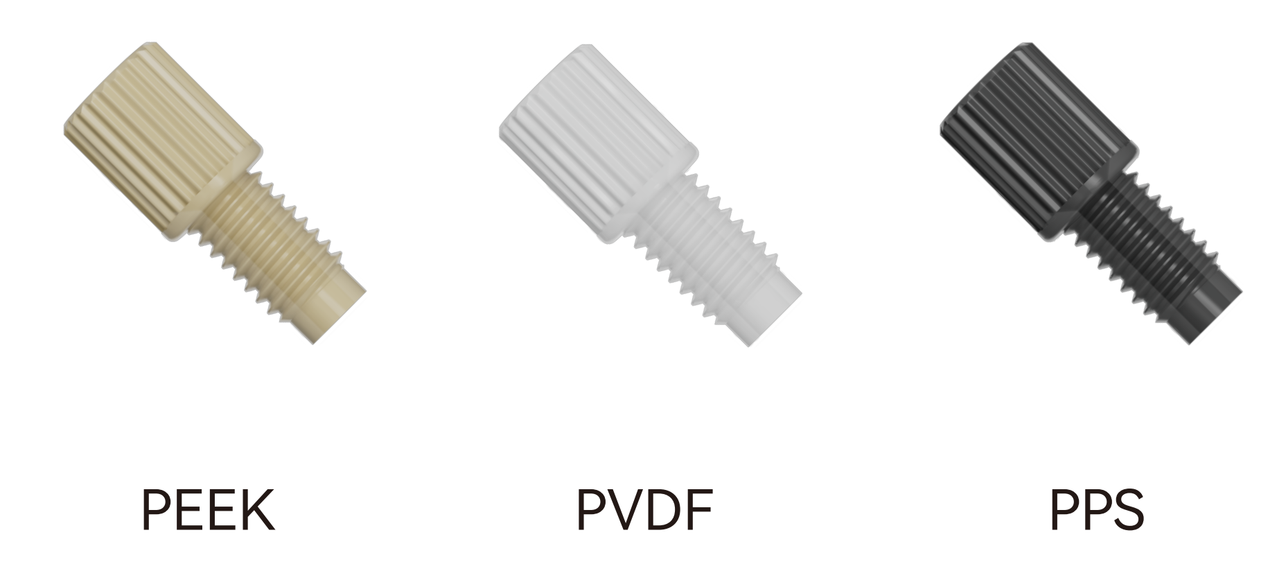 Примеры корпусов фитингов из PEEK, PVDF и PPS