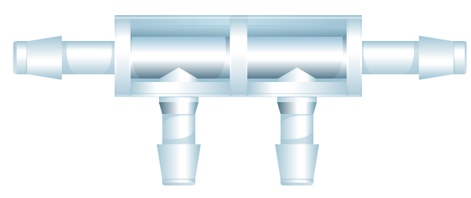 Illustration of a BF4 π-shaped multiport barbed fitting body