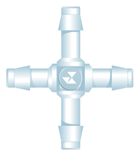 Illustration of a BX4 cross barbed fitting body